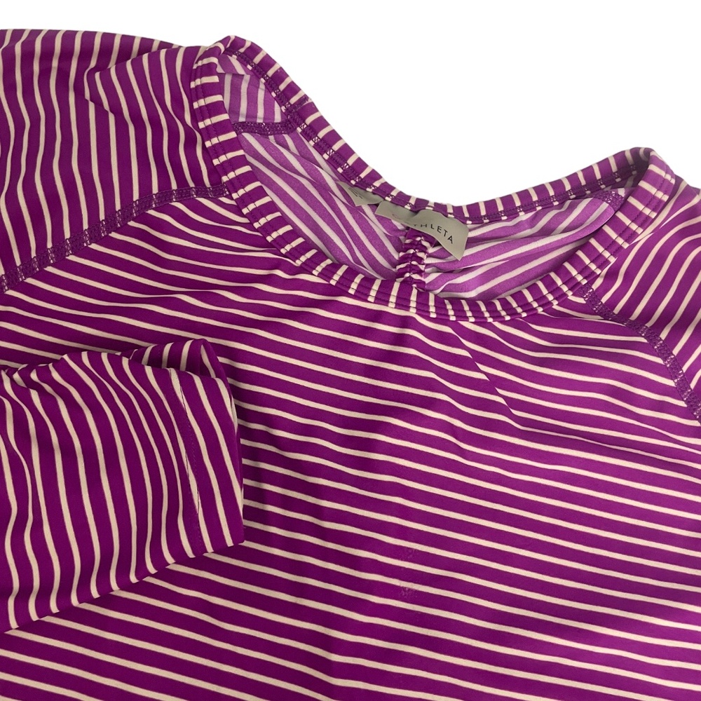Athleta Large Purple Striped‎ Cinch Back and Wrist Long Sleeve Athletic Top